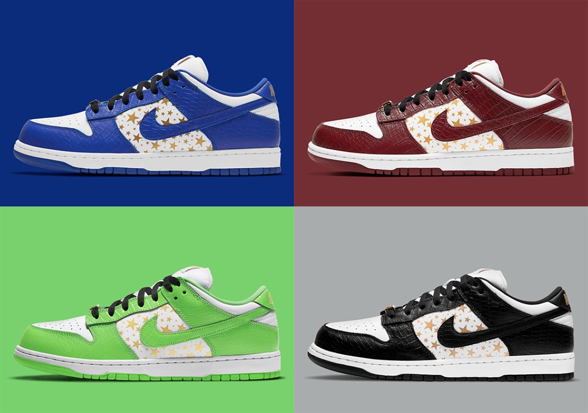 Le Pack Supreme X Nike SB Dunk Low Aux Quatre Coloris Dévoilé